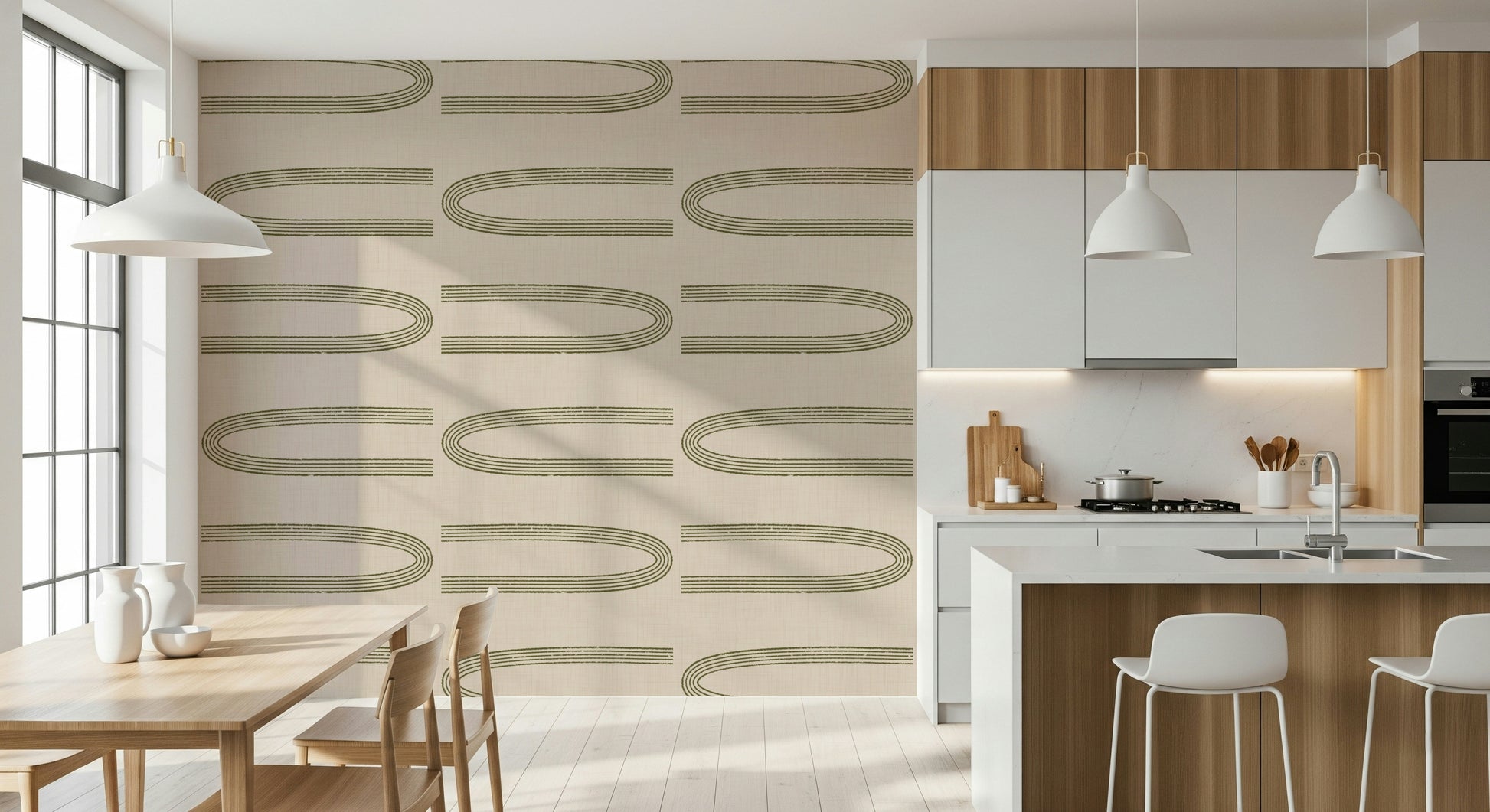 A calming modern pattern wallpaper mural that defines a space.

