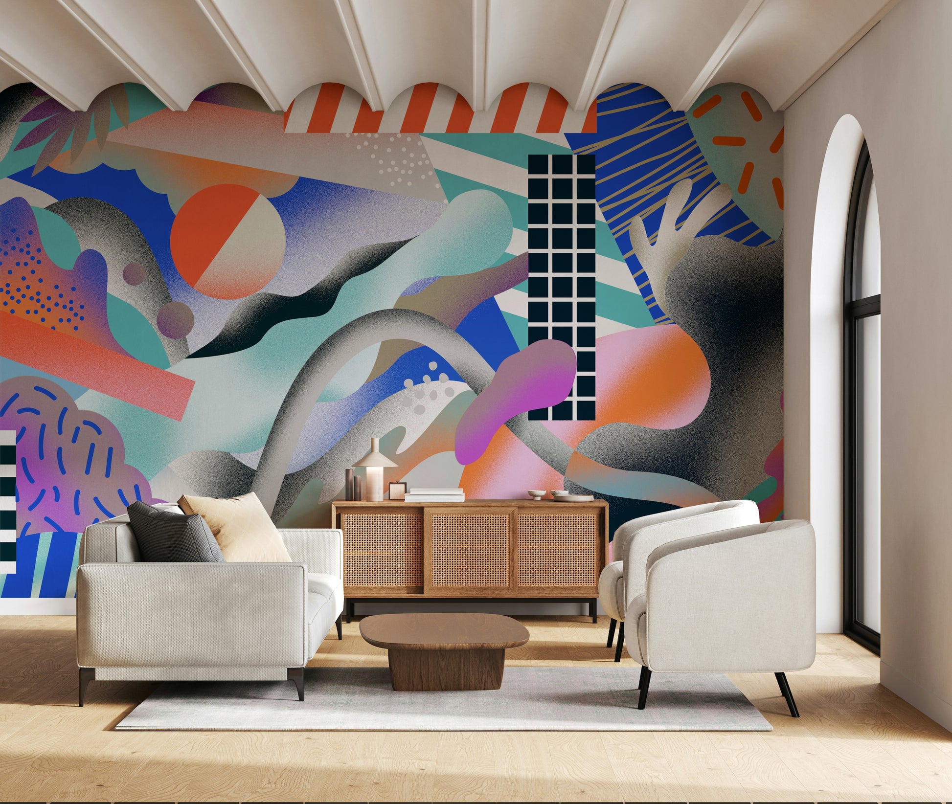 A contemplative textured design wallpaper mural for a feature wall.

