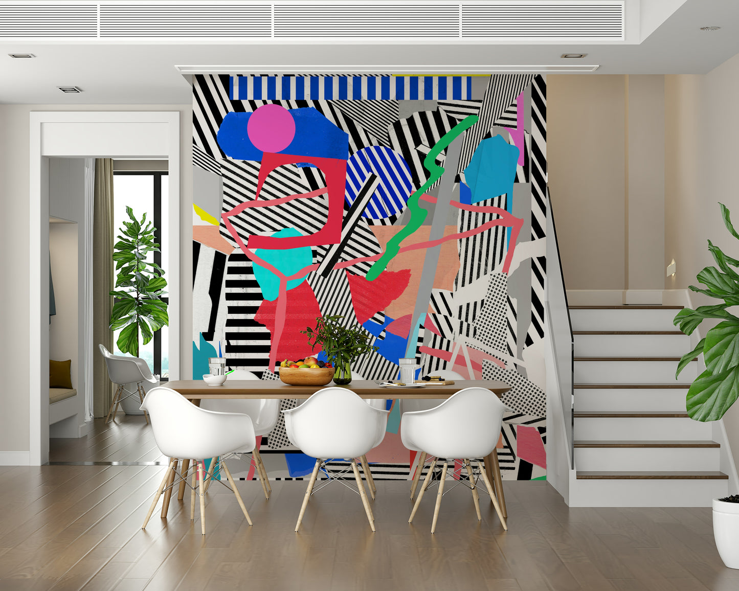 An artistic chaotic form mural for home decor.