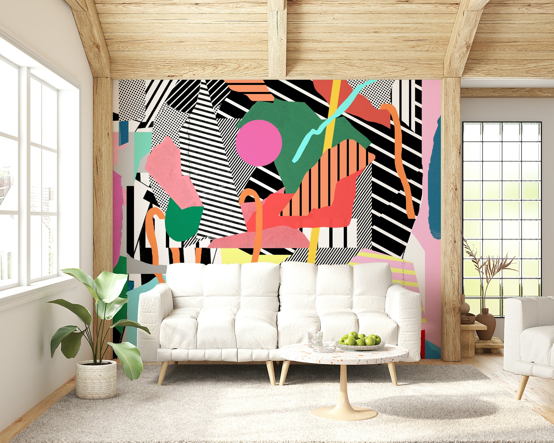 A graceful subtle pattern wall mural in cool, neutral tones.