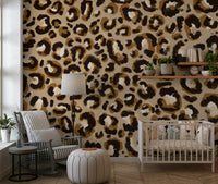 A beautiful rustic leopard print wallpaper mural for a cozy home.