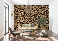 An artistic textured leopard mural on minimalist wallpaper.