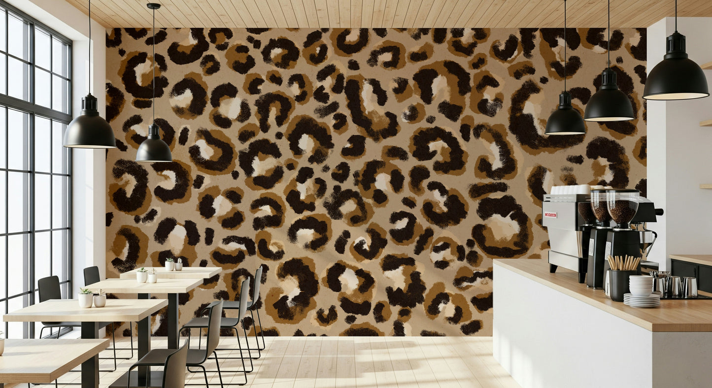 A classic leopard print wallpaper for walls with a rustic feel.