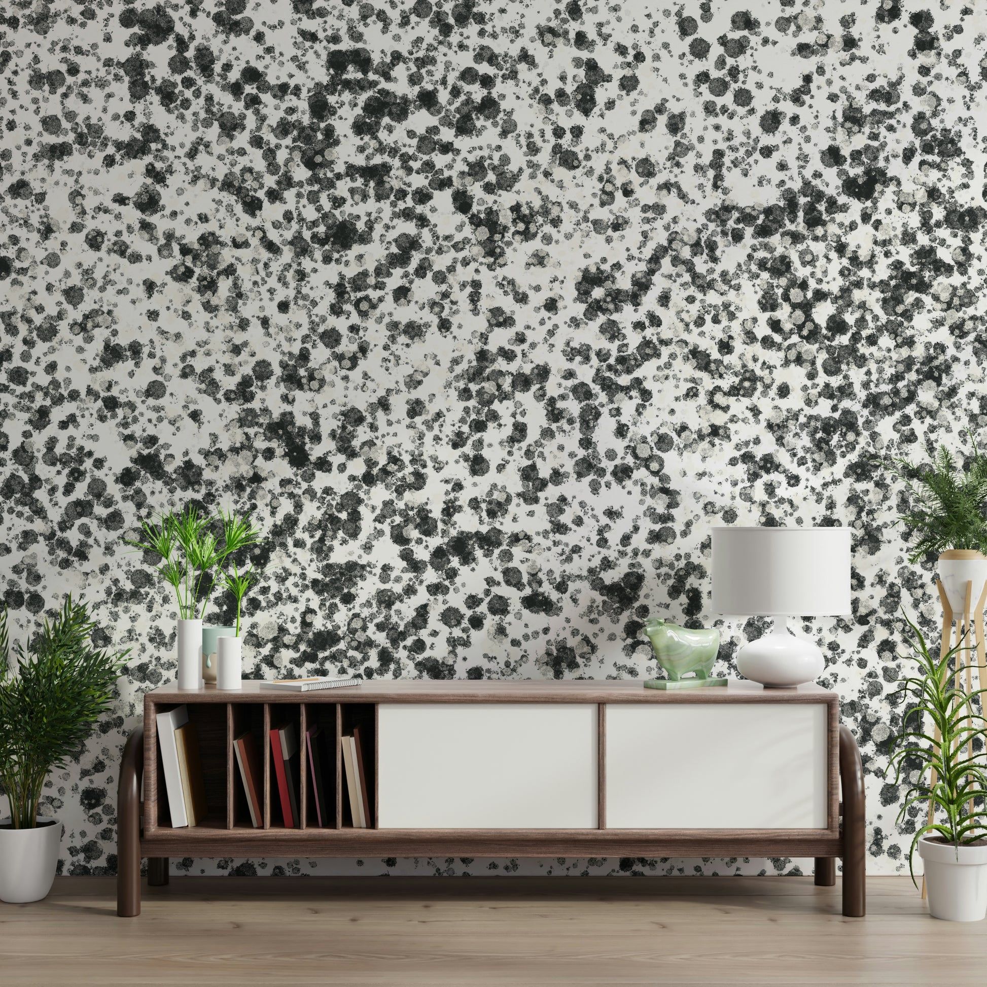 A graceful subtle energy wall mural in cool, abstract tones.