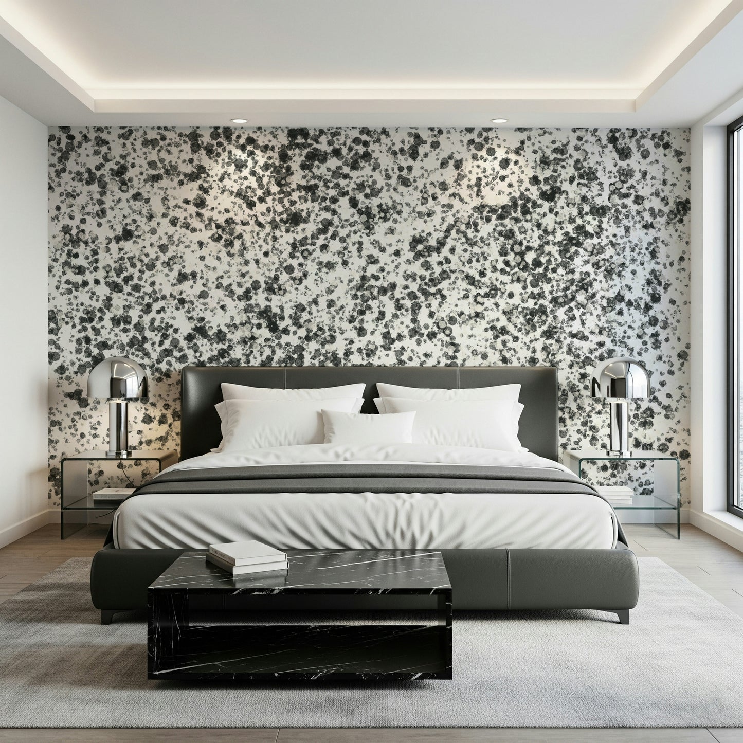 A beautiful abstract art wallpaper mural with an ink splatter pattern.