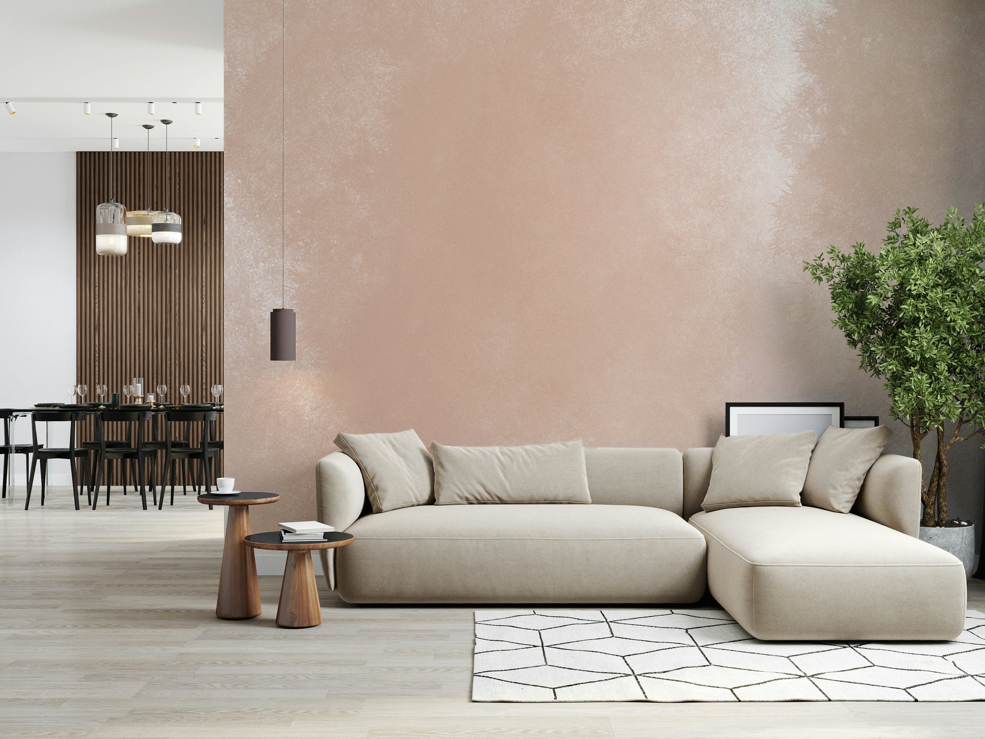 A beautiful subtle terracotta wallpaper mural for a modern home.