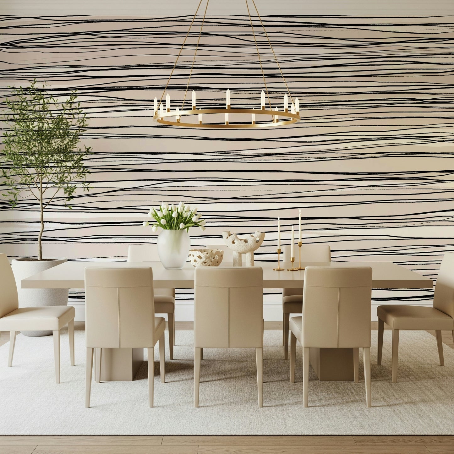 An artistic simple line mural on minimalist wallpaper.