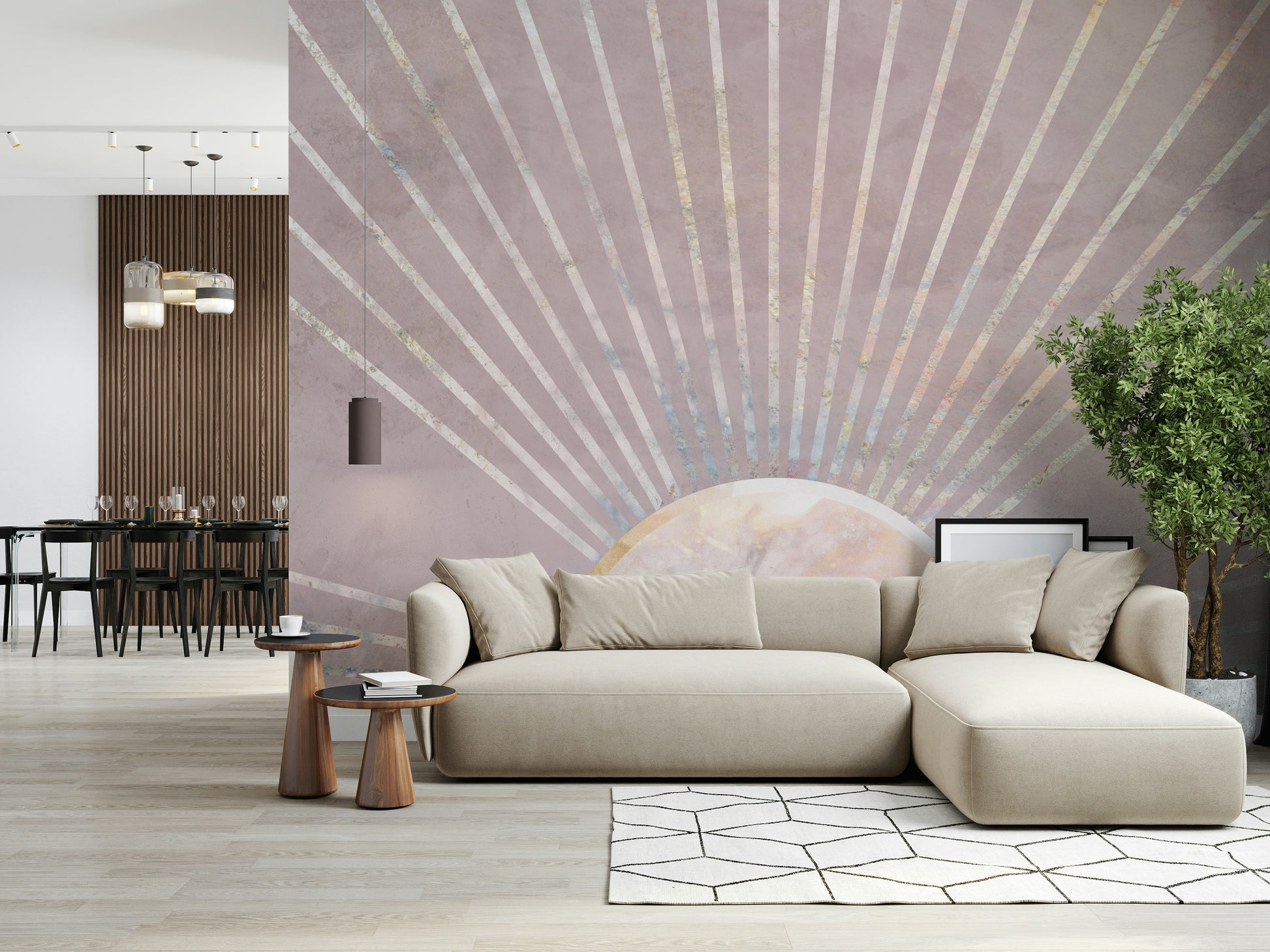 A beautiful modern cloud wall mural for a living room.