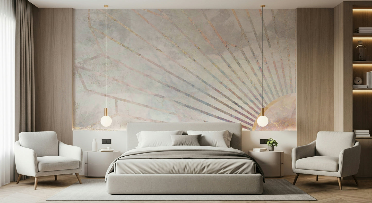 An artistic minimalist form mural for home decor.