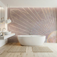A graceful subtle block wall mural in soft, blush tones.