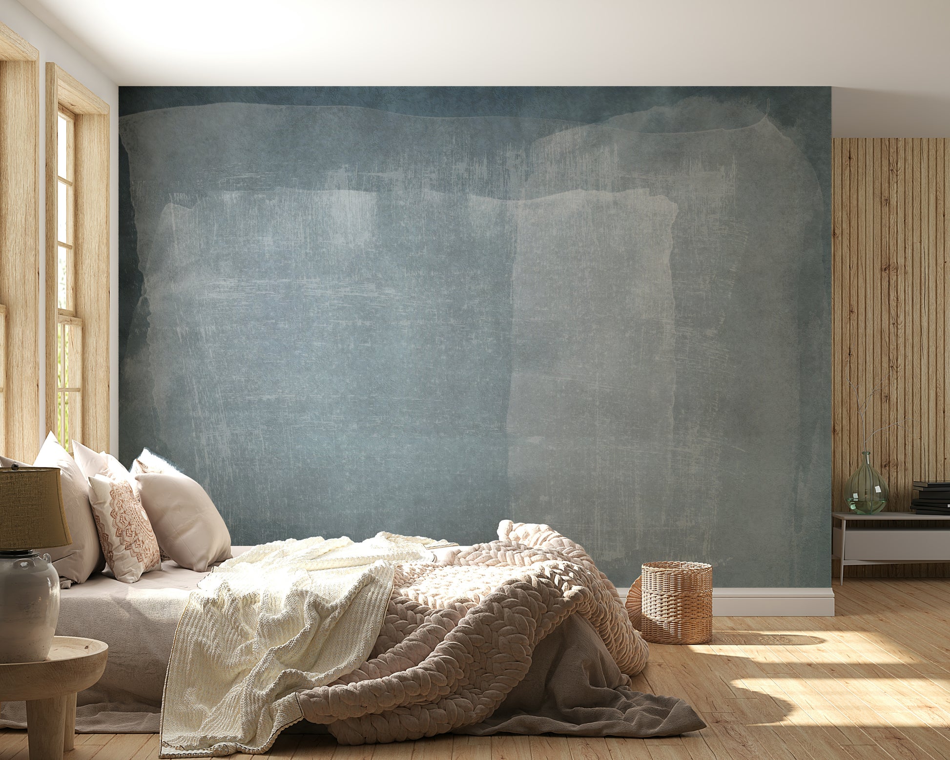 A graceful subtle pattern wall mural in cool, tranquil tones.