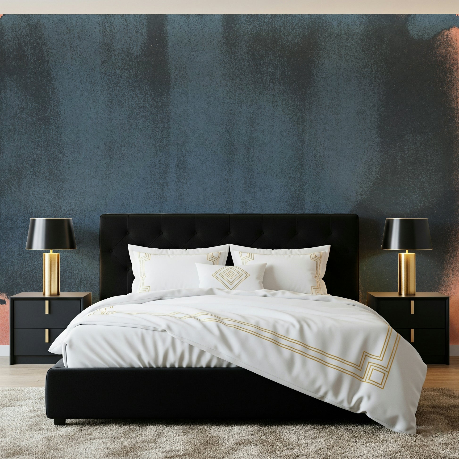 A peaceful modern abstract mural on decorative wallpaper.