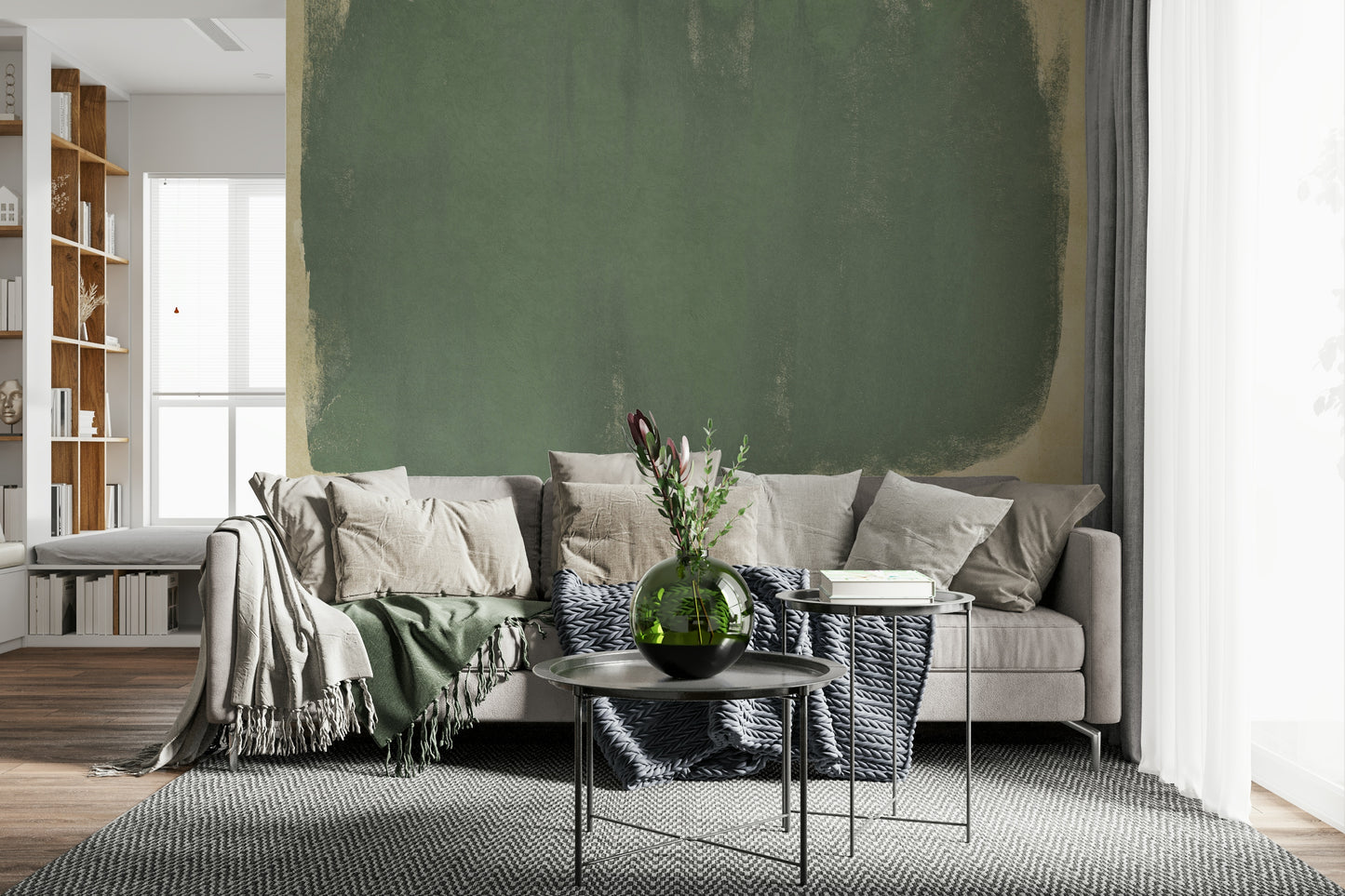 An artistic minimalist form mural for home decor.