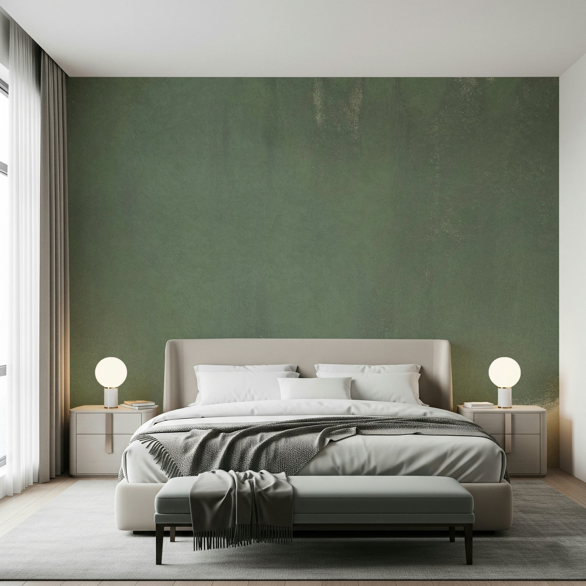 A graceful modern abstract wall mural in warm, natural tones.