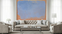 A peaceful modern abstract mural on decorative wallpaper.