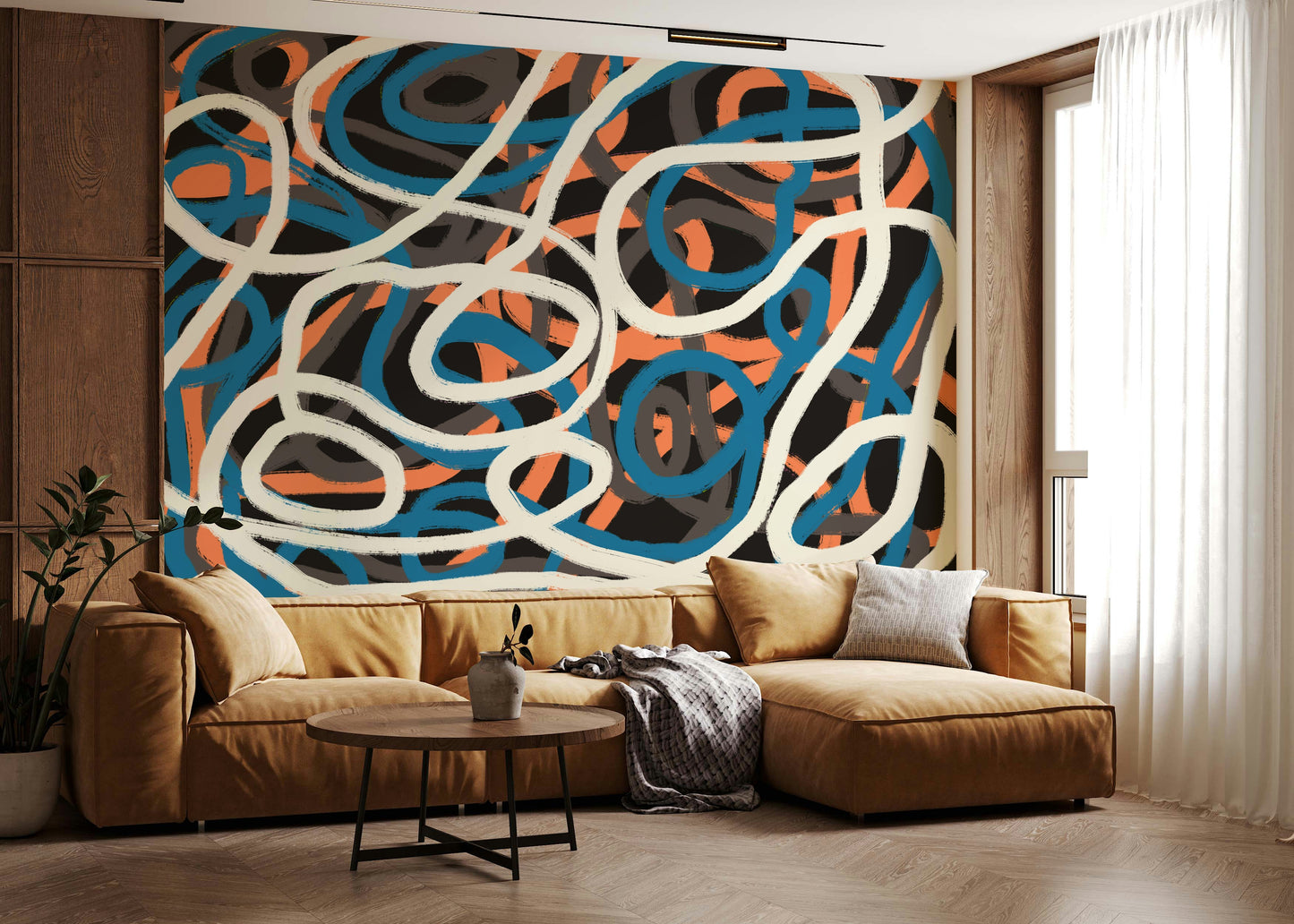 A contemplative gentle stroke wallpaper mural for a feature wall.