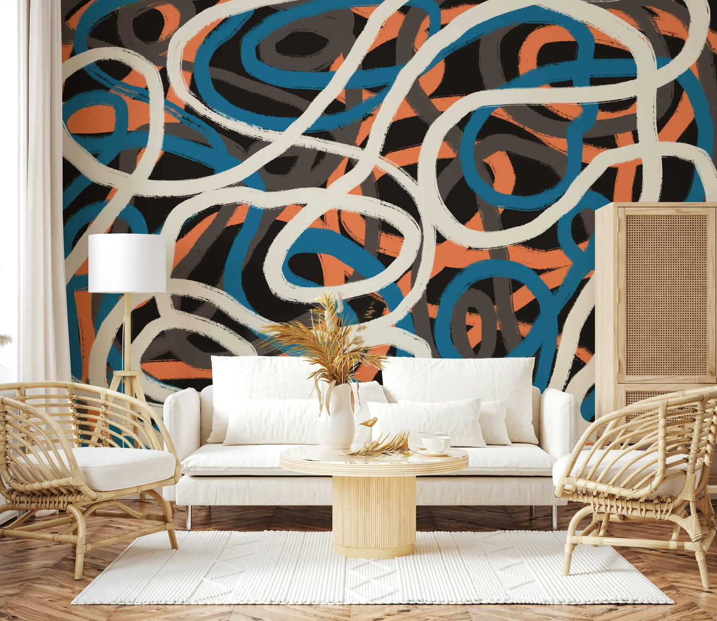 A graceful subtle pattern wall mural in cool, abstract tones.