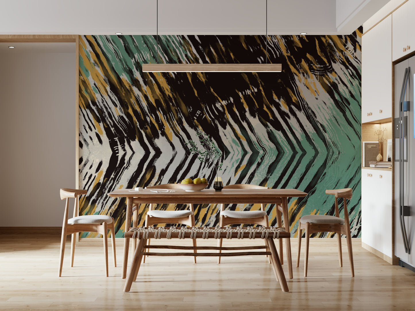 A beautiful modern art wall mural of delicate lines.