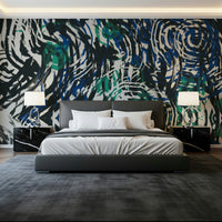 A beautiful abstract brushstroke wallpaper mural with a groovy, retro pattern.