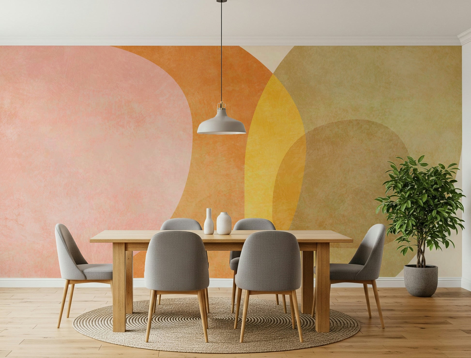 A beautiful modern art wall mural for a living room.