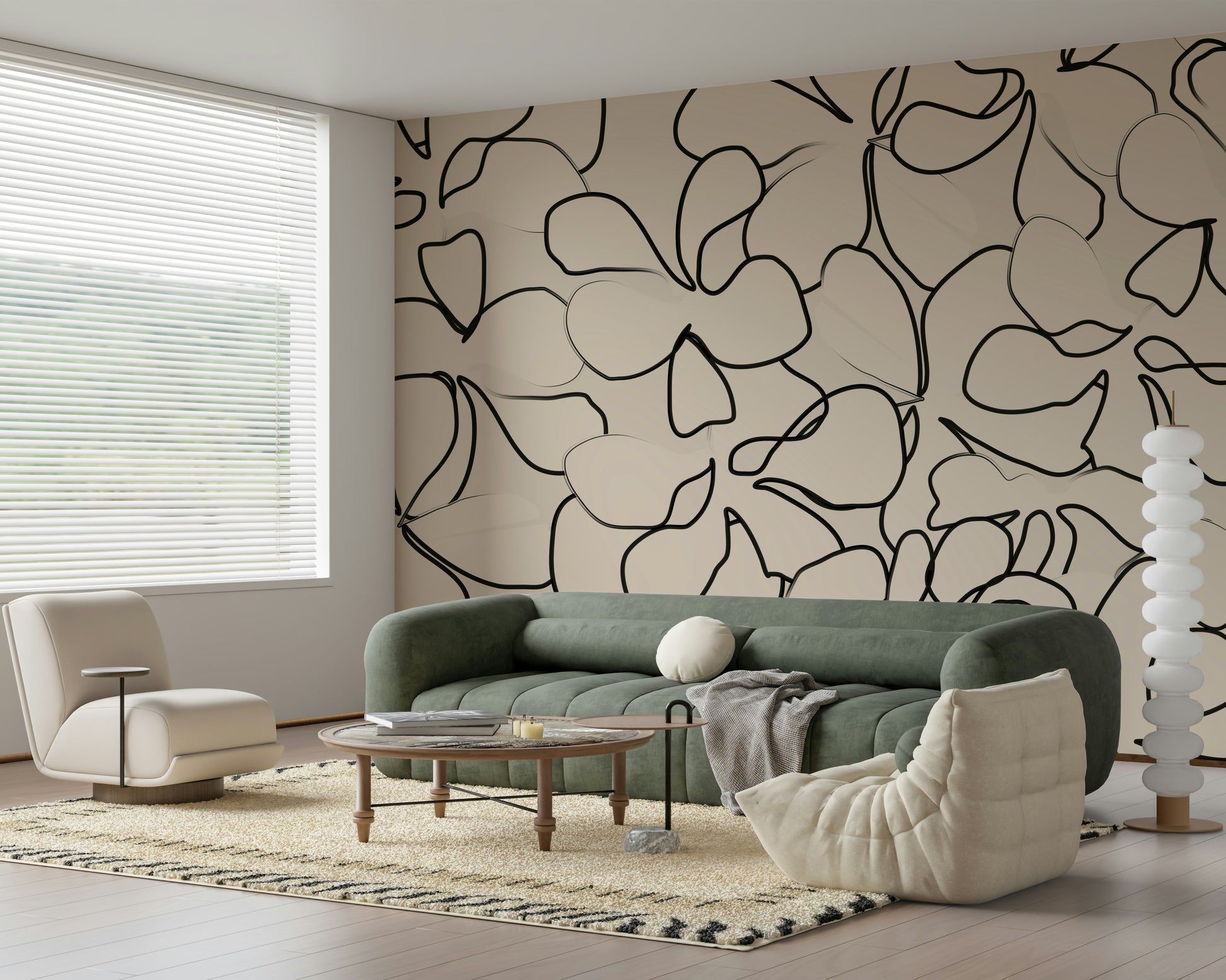 An artistic soft focus mural on minimalist wallpaper.