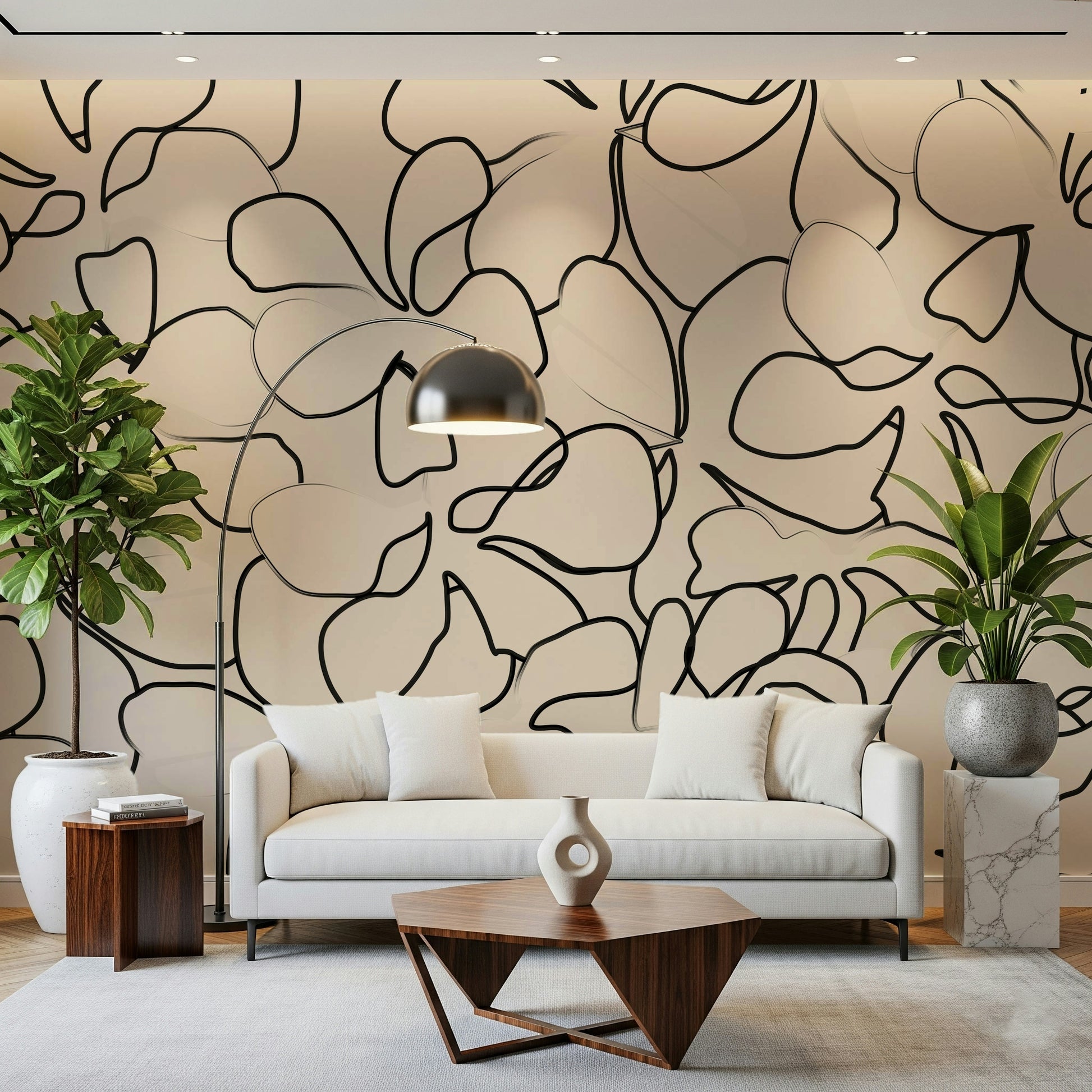 A contemplative gentle design wallpaper mural for a feature wall.
