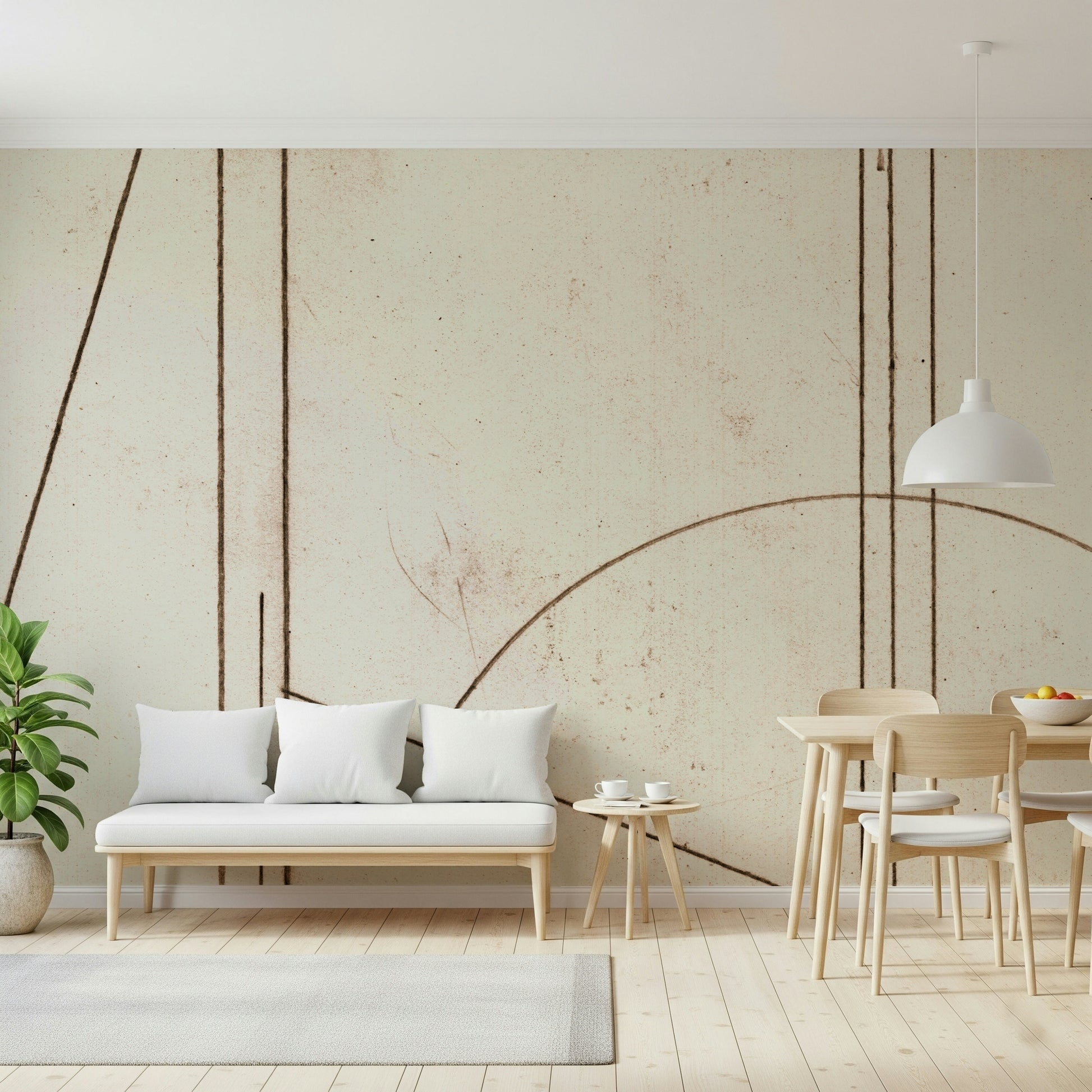 A beautiful abstract line art wallpaper mural with subtle, rhythmic geometric patterns.