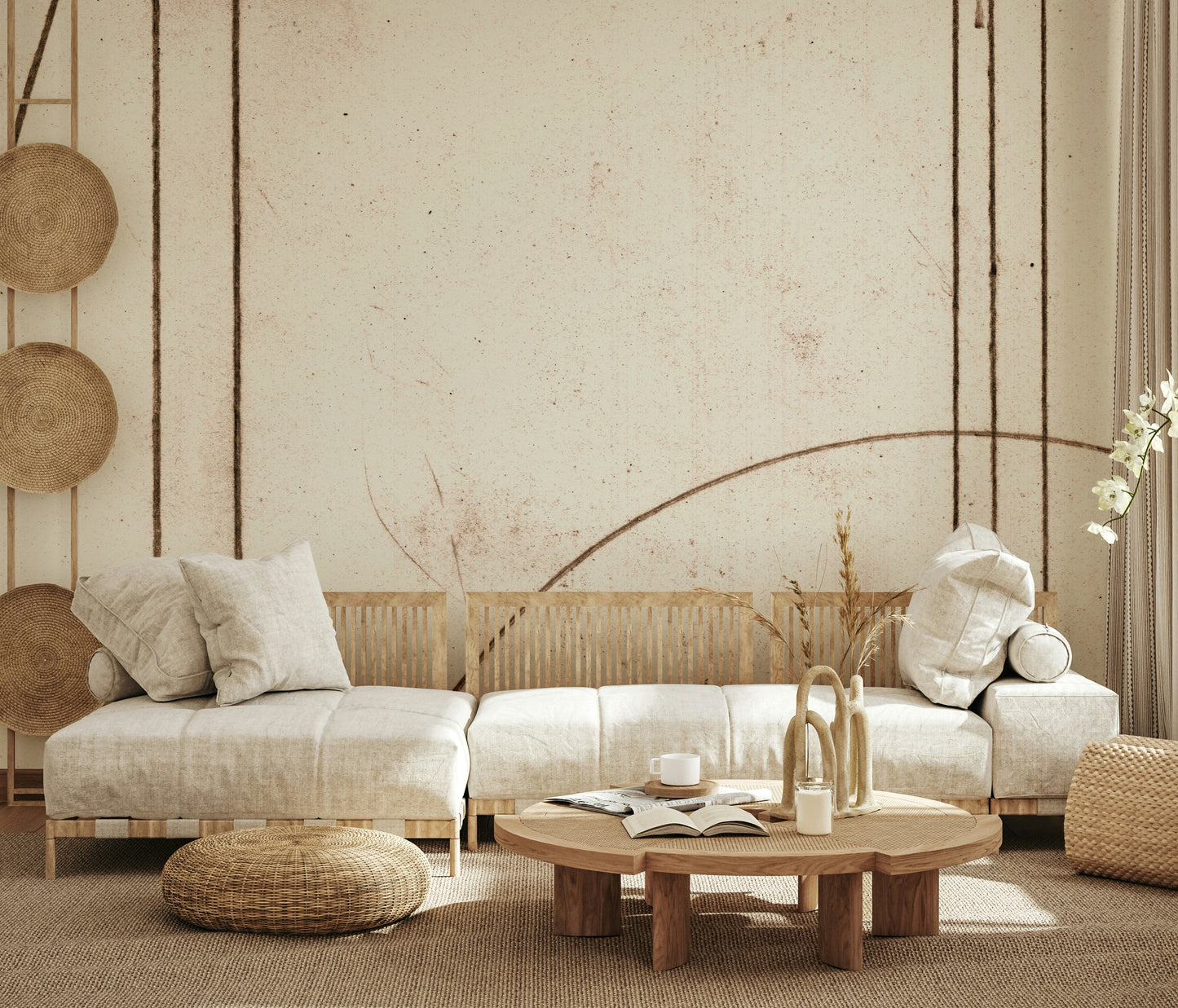 A contemplative gentle design wallpaper mural for a feature wall.