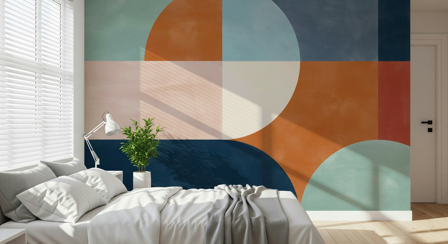 A beautiful modern art wall mural for a living room.