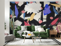 An artistic soft focus mural on minimalist wallpaper.
