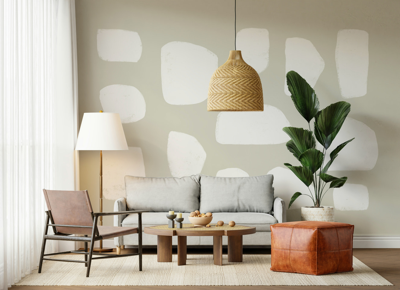 A beautiful subtle pebble wallpaper mural with an organic pattern.