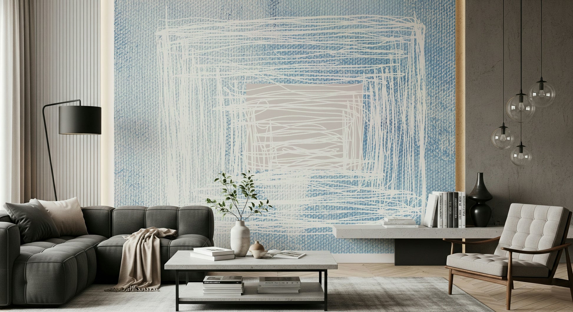A graceful subtle pattern wall mural in cool, neutral tones.