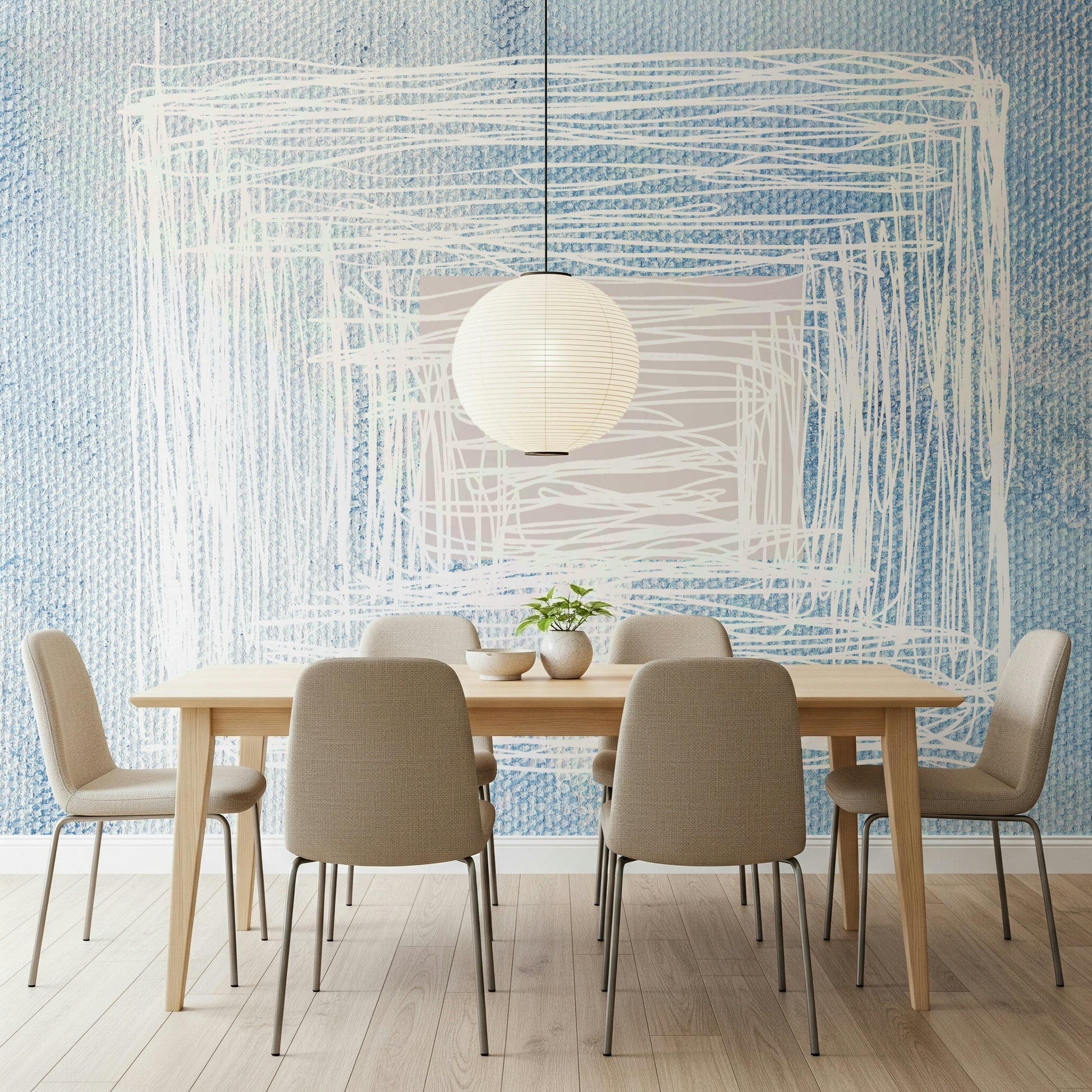 An artistic soft focus mural on minimalist wallpaper.