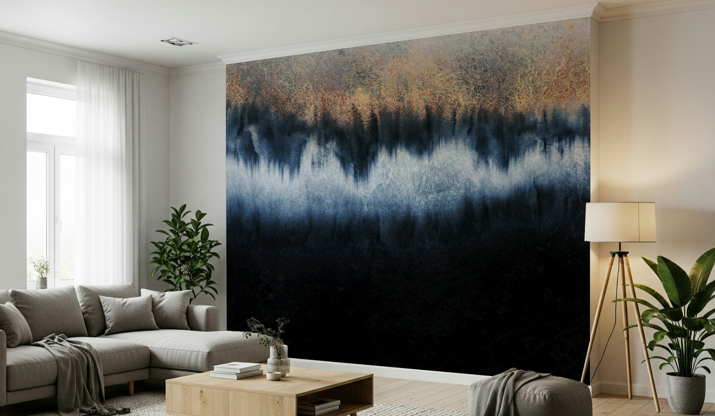 A calming abstract design wallpaper mural that defines a space.