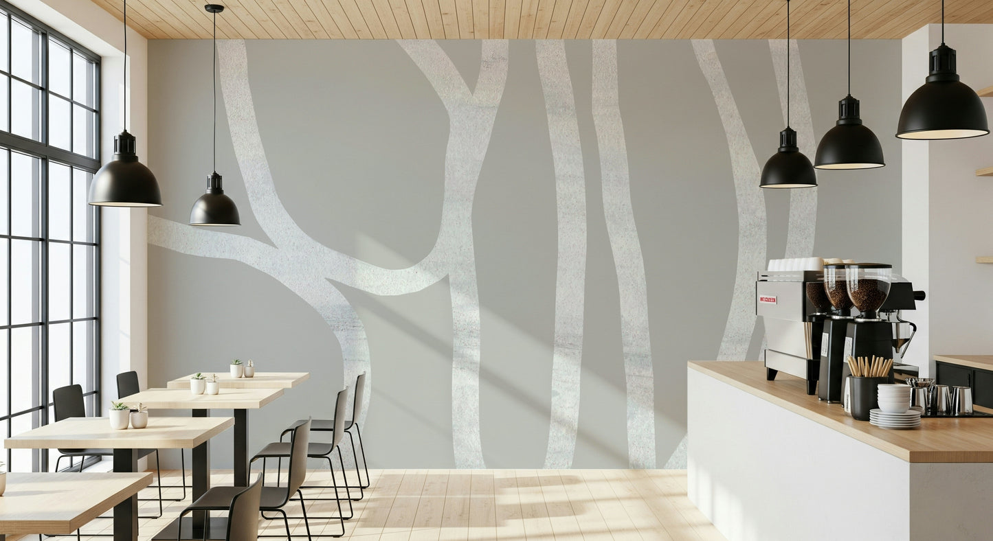 A contemplative gentle line wallpaper mural for a feature wall.