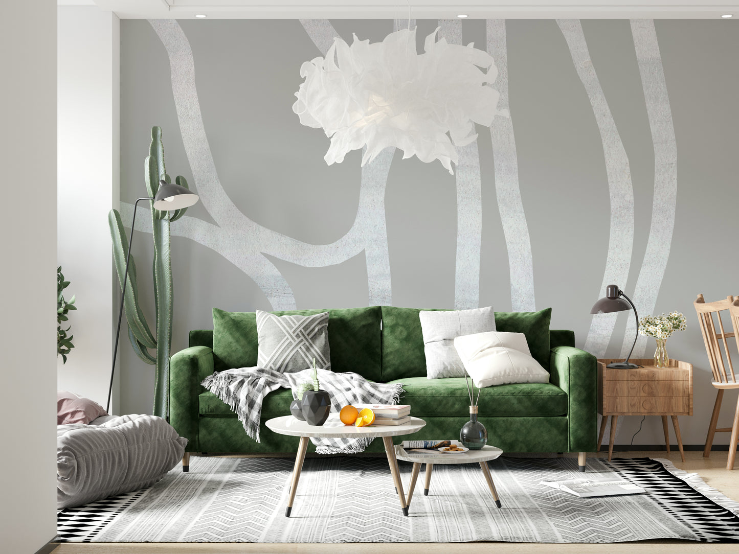 A calming abstract design wallpaper mural that defines a space.