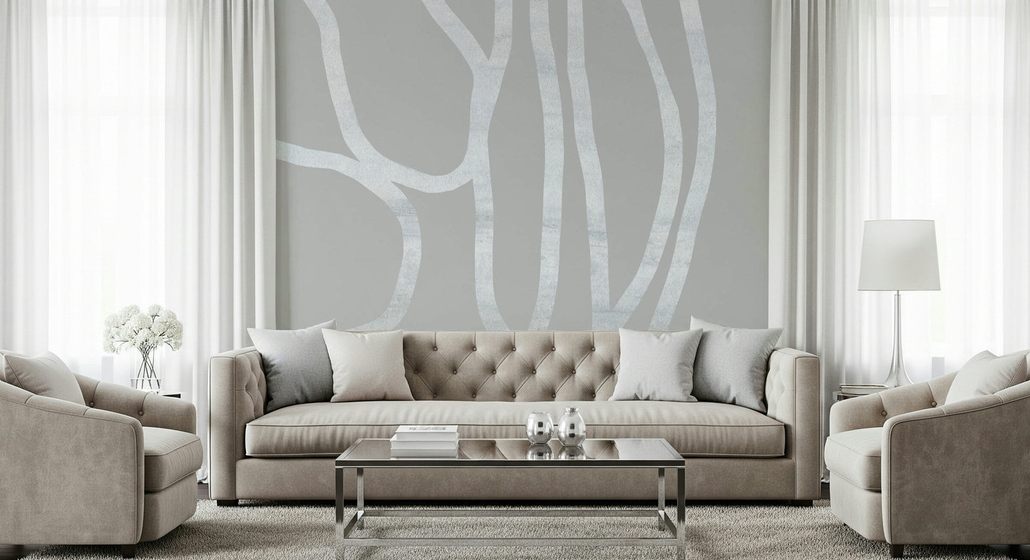 A beautiful modern art wall mural of delicate lines.