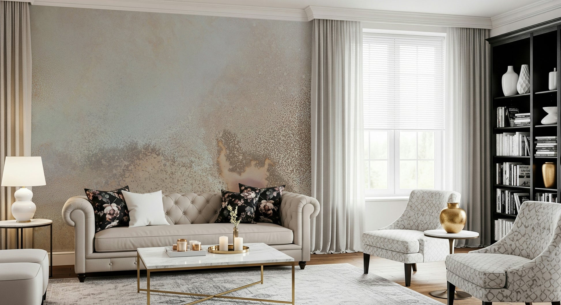 An artistic minimalist form mural for home decor.