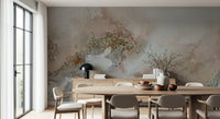 A peaceful modern abstract mural on decorative wallpaper.