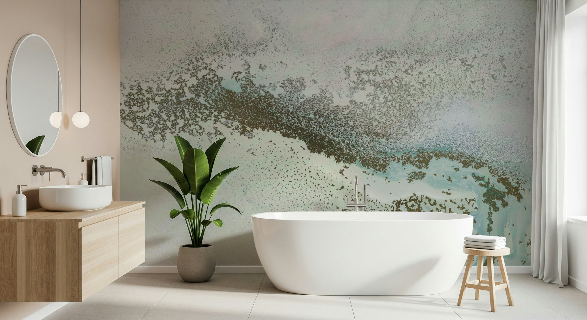 A beautiful modern art wall mural of delicate lines.