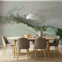 A calming abstract design wallpaper mural that defines a space.