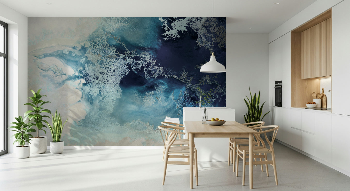 A graceful subtle pattern wall mural in cool, tranquil tones.