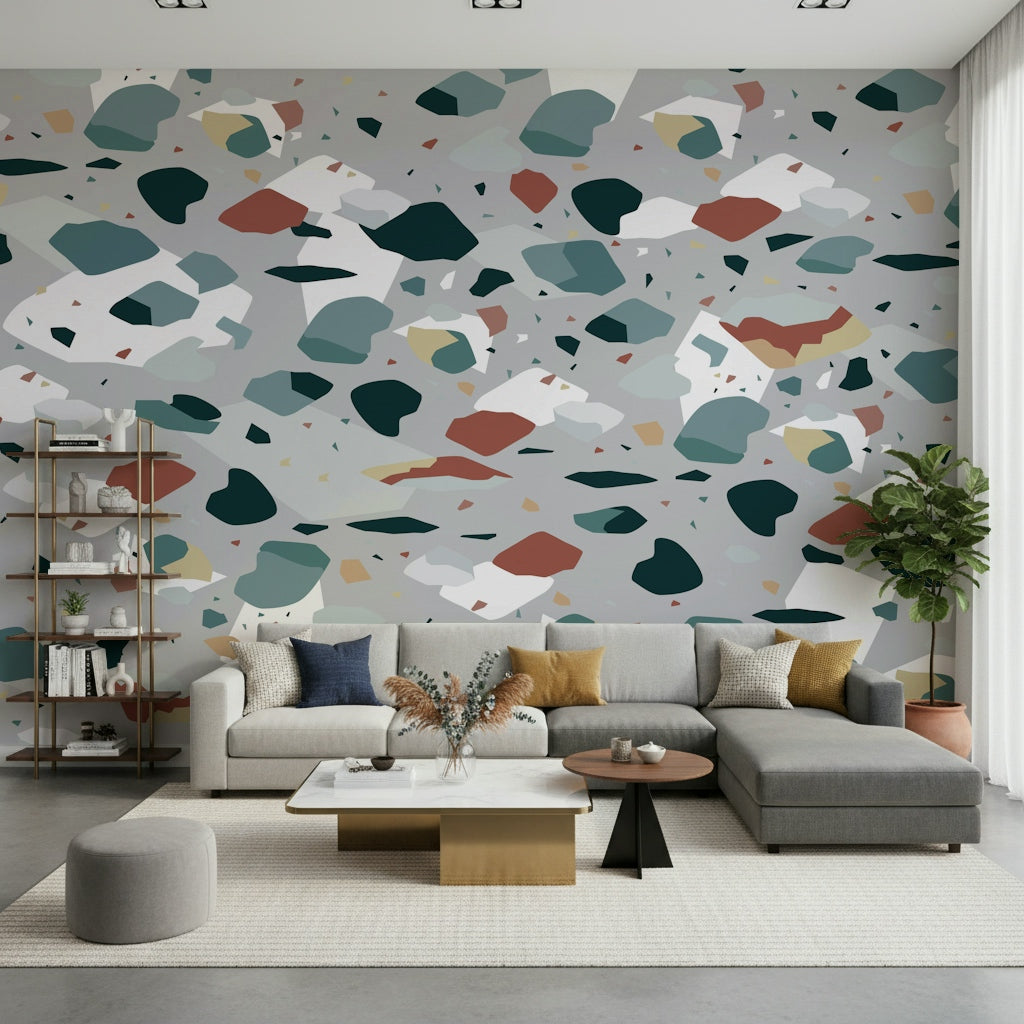 An artistic soft focus mural on minimalist wallpaper.