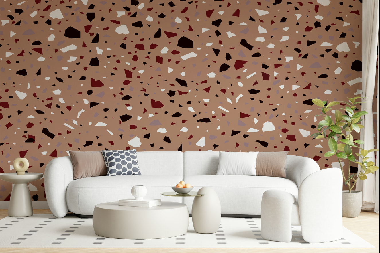 A beautiful abstract stone wallpaper mural with an earthy, fragmented pattern.