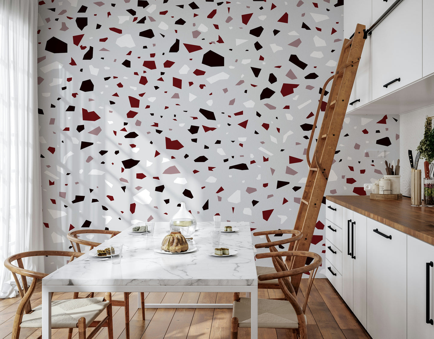 An artistic minimalist form mural for home decor.