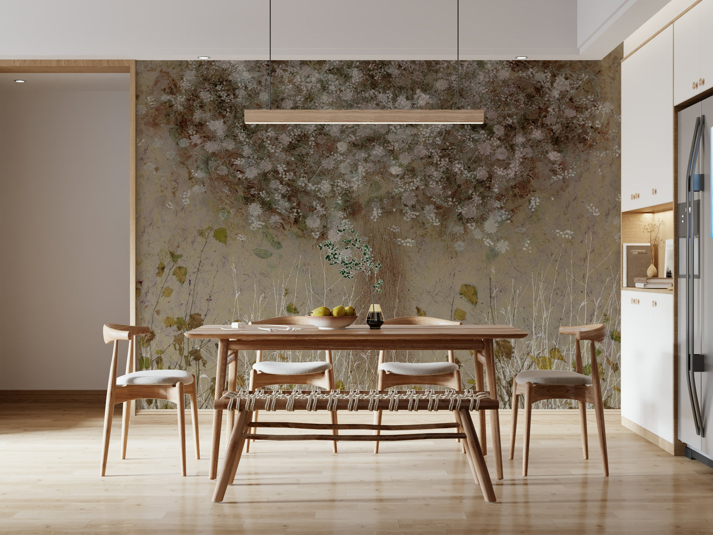 A beautiful modern art wall mural of delicate flowers.
