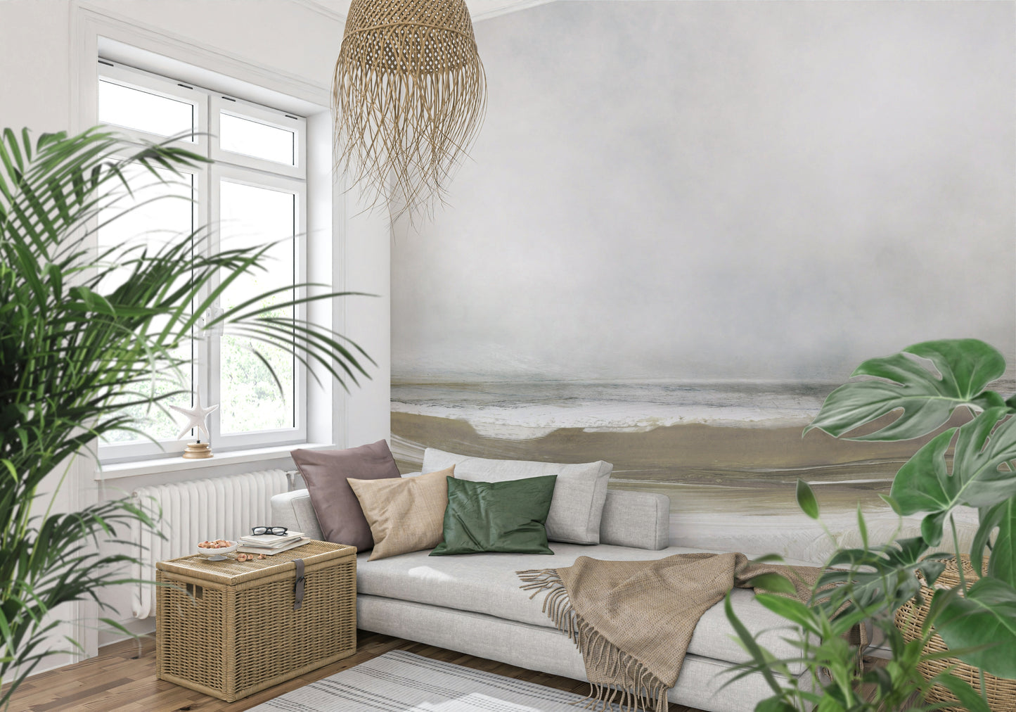 A graceful subtle pattern wall mural in cool, tranquil tones.