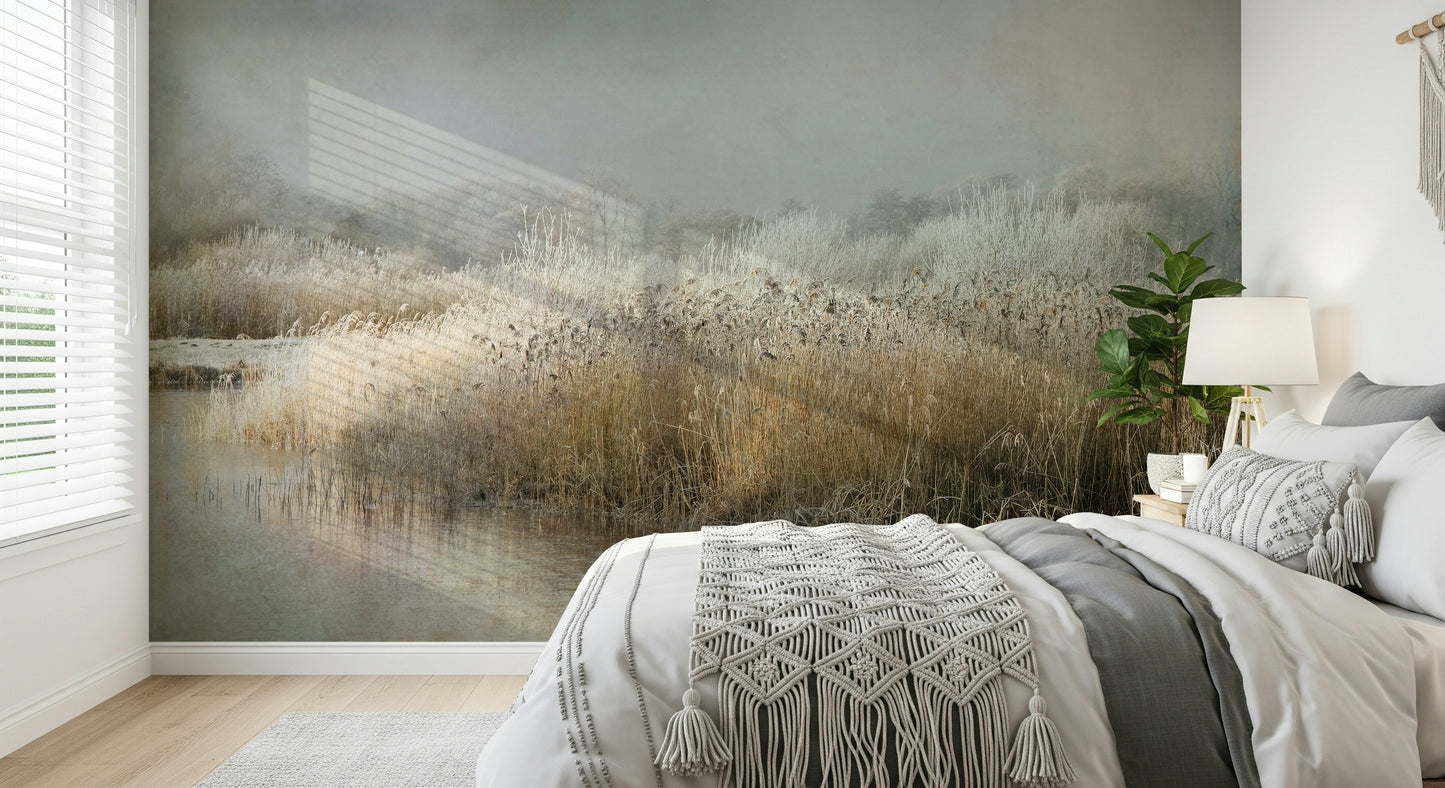 A calming serene view wallpaper mural that defines a space.