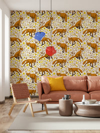 Foxes and Buttercups Wallpaper — charming woodland animals with cheerful yellow flowers.