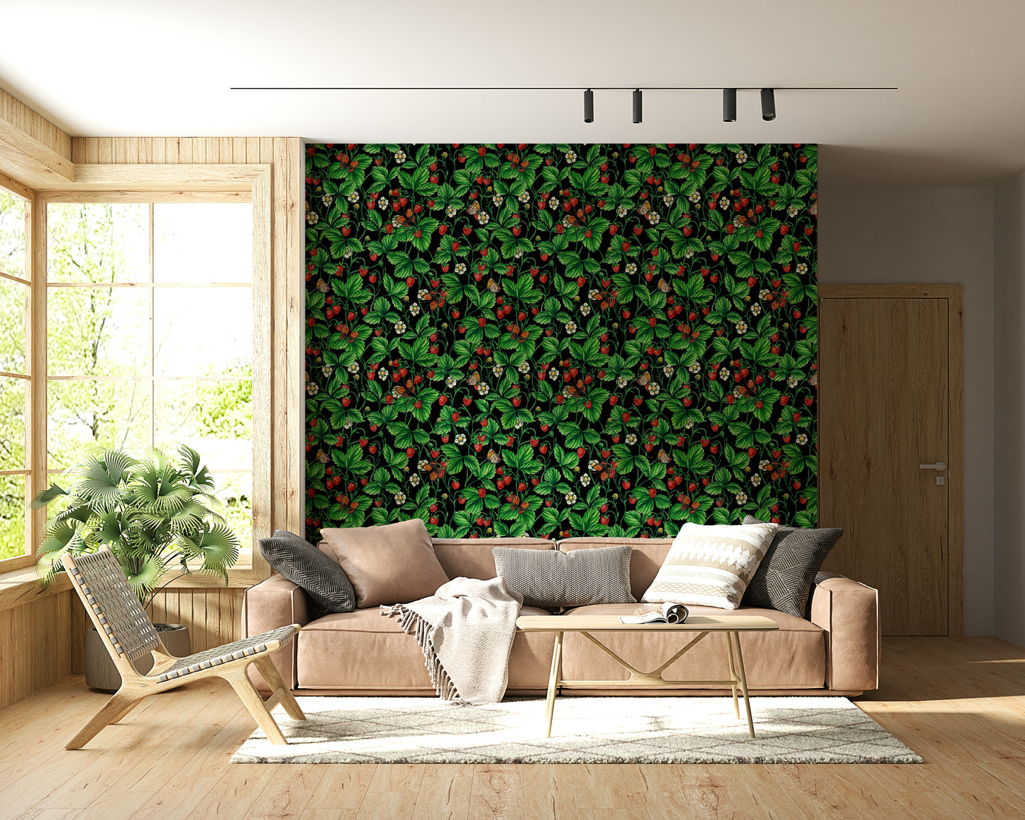 Decorative wall mural with delicate wildflowers and fluttering butterflies in soft pastel tones.
